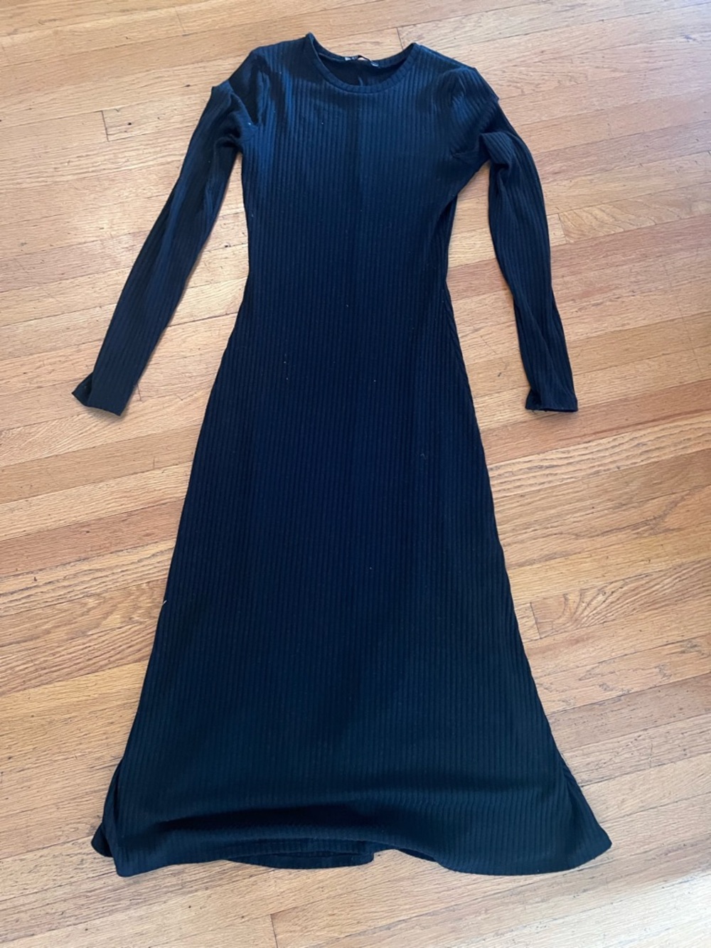Zara Black Ribbed Long Sleeve Maxi Dress
